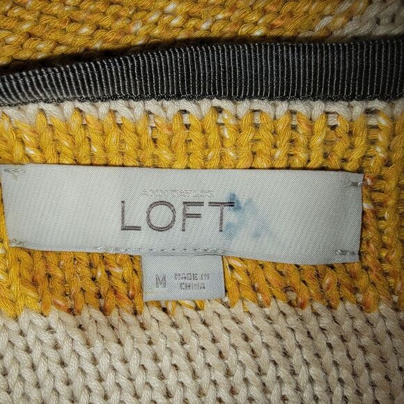 Loft Ann Taylor Mustard Yellow Striped Military Sweater Jacket Size Medium - Picture 8 of 9